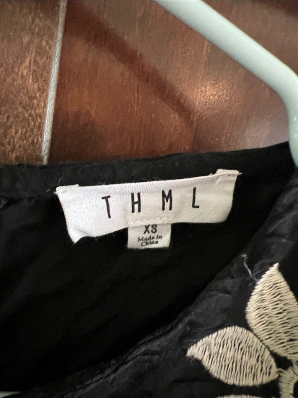 THML Black Flutter Sleeve Top with Cream Floral Embroidery - Picture 2 of 4